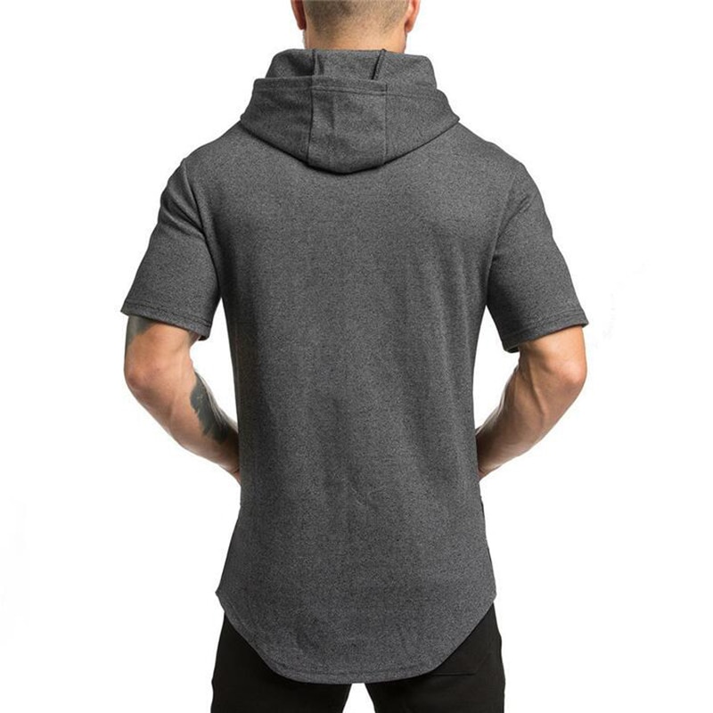 New Brand Casual Summer Gyms Clothing Bodybuilding Fitness Mens Fashion Sports Hip Hop Cotton Muscle Hooded Short Sleeve T-shirt