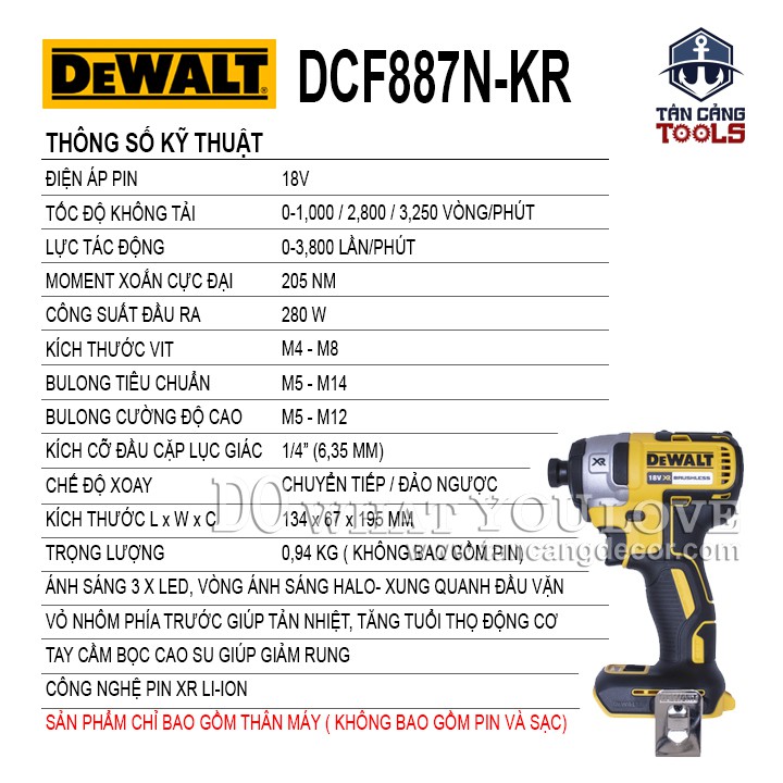 Máy Vặn Vít Dùng Pin DeWalt 18V DCF887N-KR ( Thân Máy )