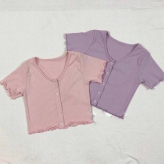 Áo croptop cúc dọc 5 cúc bozip tím và hồng 708