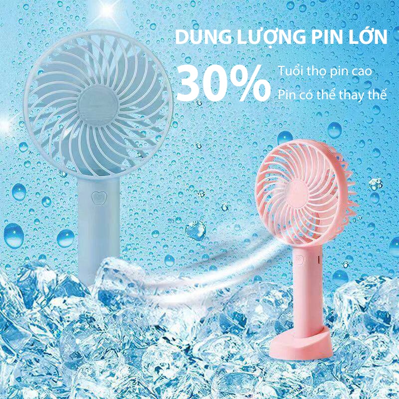 Quạt mini cầm tay Hatties tích điện 3 chế độ gió có đế để bàn tiện lợi sạc USB nhanh chóng - QMN01