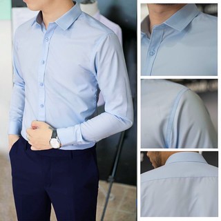 [CHỐNG NHĂN] Áo Sơ Mi Nam Dài Tay, Vải Lụa Thái, Trơn
