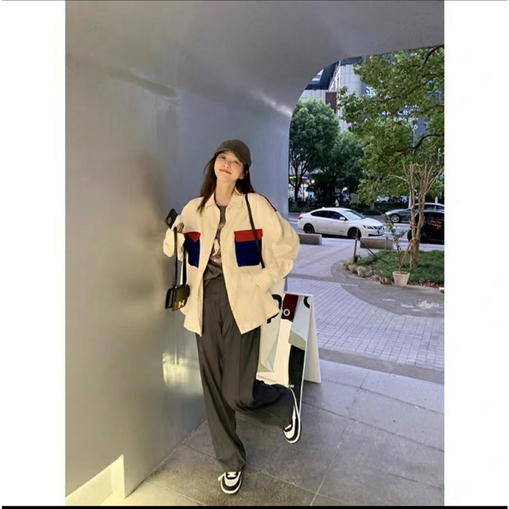 Sơ mi suông rộng dài tay oversize mix màu năng động, cá tính