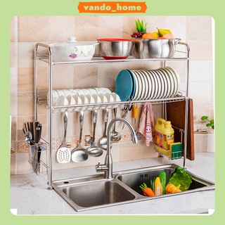 Giá Kệ Chén Đĩa INOX Chống Gỉ Hơn 10 Năm Kệ Bát Róc Nước Bồn Rửa Tiện Lợi 1 2 Tầng VANDO