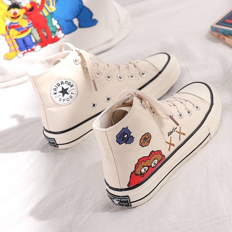 FGN Converse Sesame Street giày vải cao cổ nữ phiên bản hàn quốc ulzzang thủy triều graffiti wild ins sneakers nữ