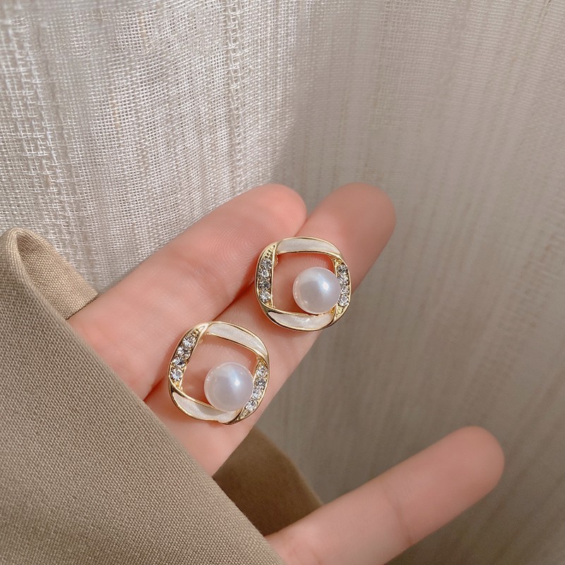 Bông tai đính ngọc nhân tạo thời trang phong cách Hàn Quốc