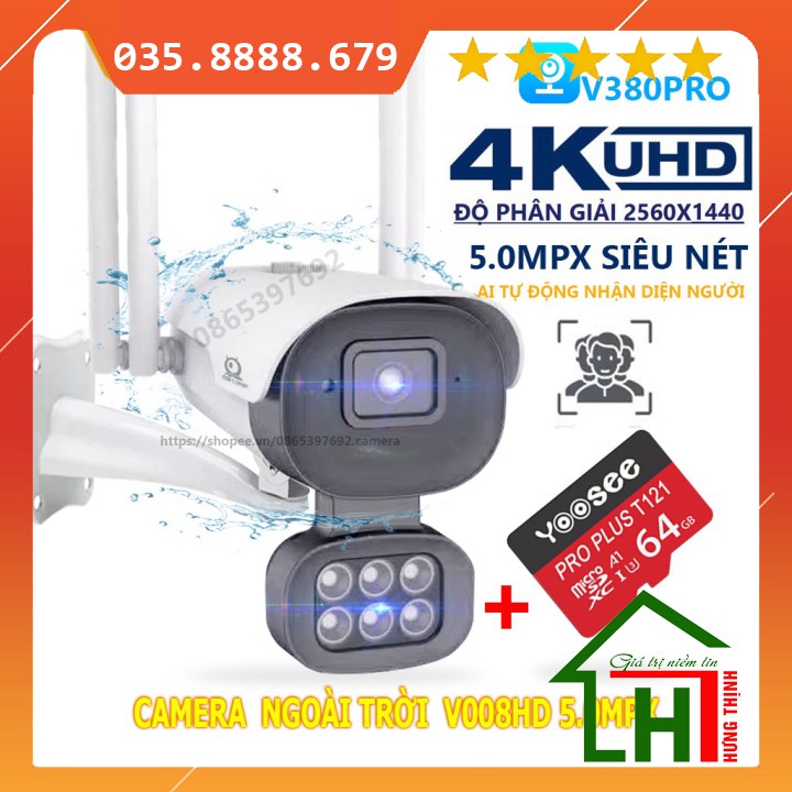 [ Chính Hãng ] Camera Ip WiFi Ngoài Trời V380 PRO 5.0Mpx V008HD 2560×1440p Siêu Nét Chống Nước Hưng Thịnh computer