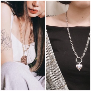 Vòng dây xích trái tim lớn, da báo chữ nhật