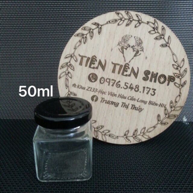 Hũ thuỷ tinh vuông 50ml nắp thiếc đen