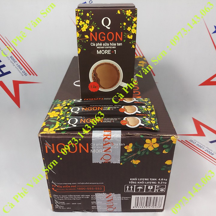 Thùng cà phê sữa Ngon Trần Quang 10 hộp giấy 400g (20 gói dài * 20g) mẫu xuân 2022