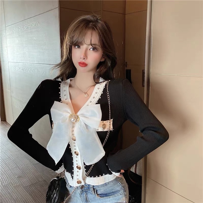 Áo len nơ cài cao cấp