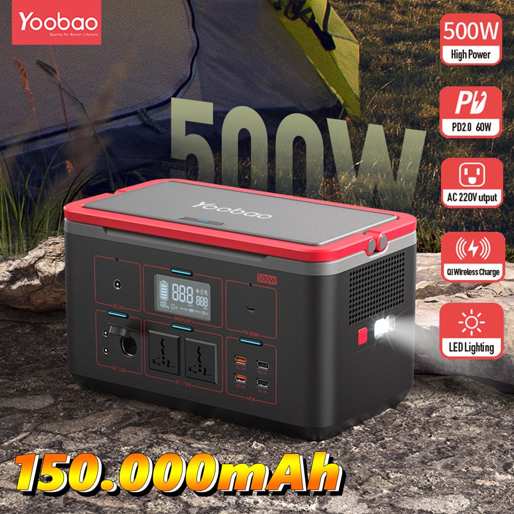 Trạm sạc dự phòng khẩn cấp Yoobao không dây 500W EN500S Dung lượng siêu khủng 150000mAh, Cổng AC kép 220V