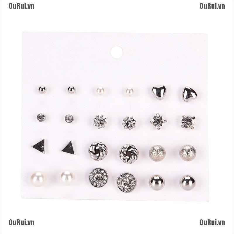 Set 12 Đôi Bông Tai Thiết Kế Xinh Xắn Thời Trang Dành Cho Nữ