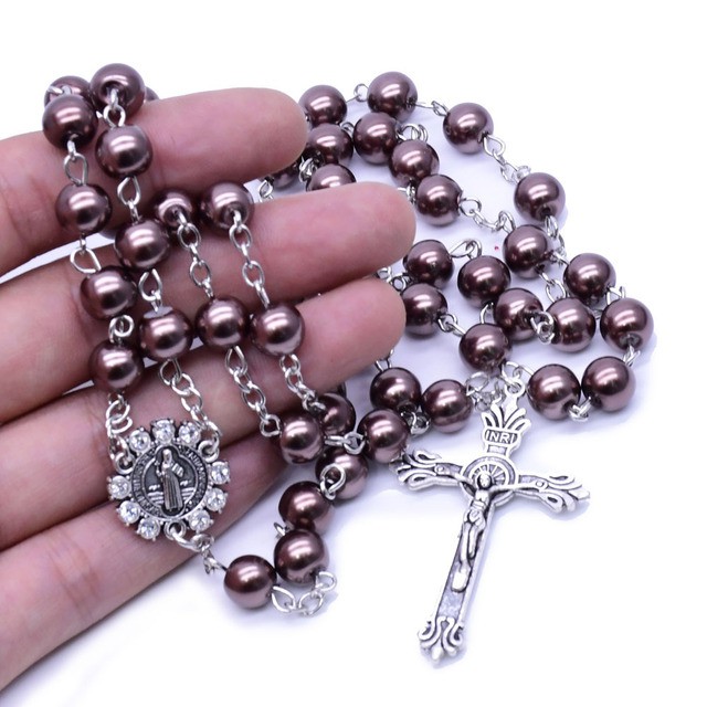 Bộ 5 vòng cổ mặt kính tím hình thánh giá chúa Jesus