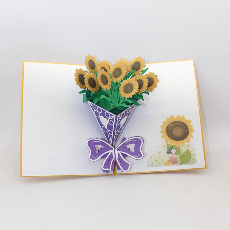 Greeting Gift Cards Sunflower Bouquet 3D Stereo Greeting Card Festival Postcard