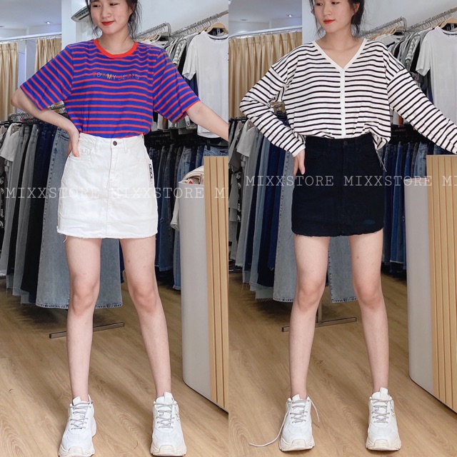 Quần váy jean nữ Assos trơn lai tua chất co giãn thoải mái phom chữ A siêu xinh phong cách trẻ trung