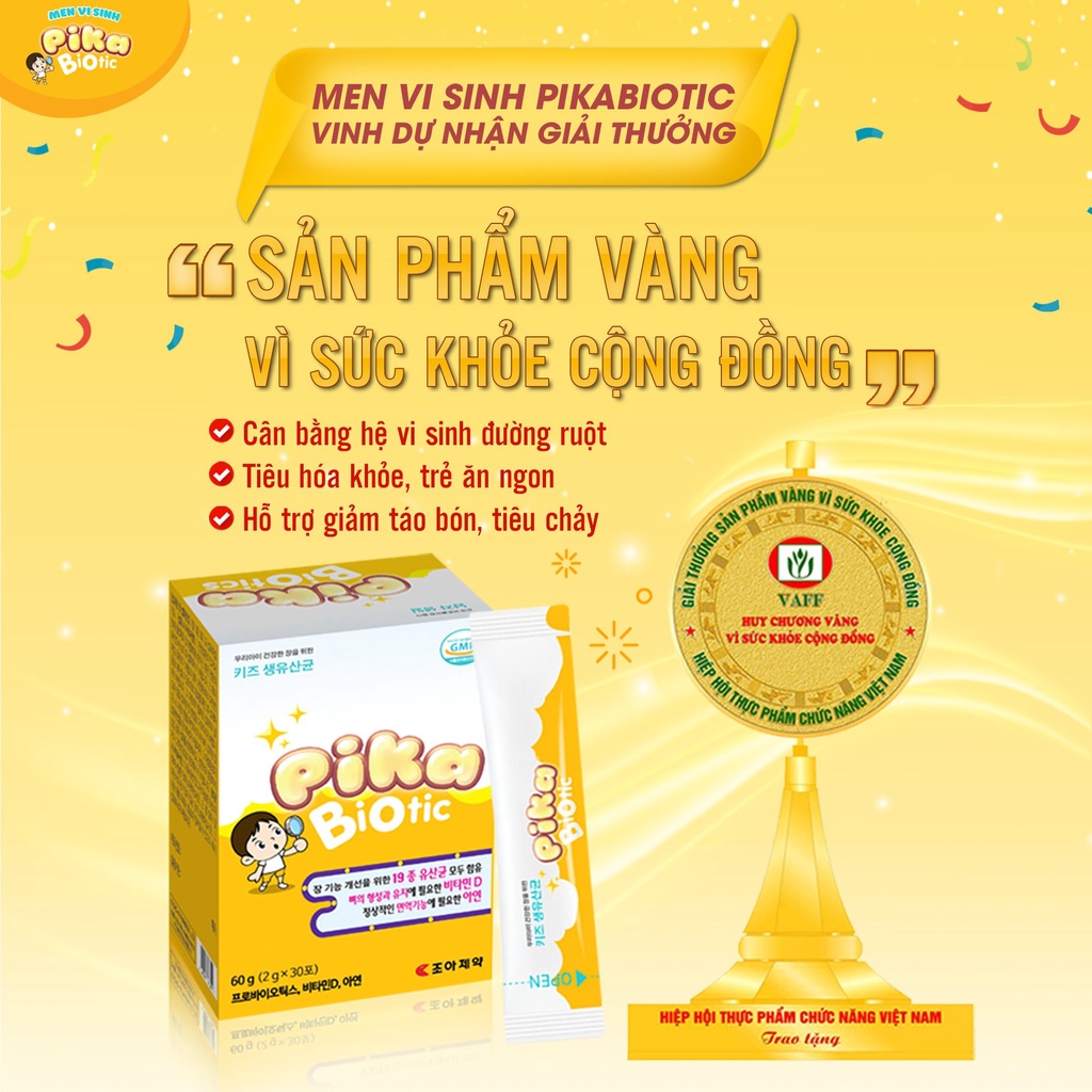 Men PIKABIOTIC Dạng Gói bổ sung 19 chủng lợi khuẩn giúp tăng cường hệ vi sinh có lợi cho đường ruột