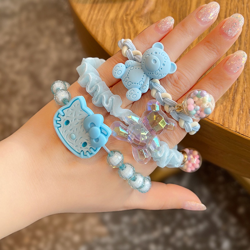 Băng Đô Cài Tóc Đính Hạt Hình Gấu Hello Kitty Màu Xanh Dương Phong Cách Nhật Bản