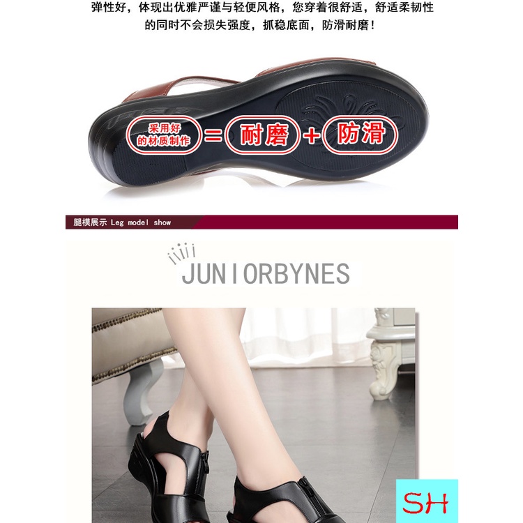 Giày Sandal Cao Gót Bằng Da Mềm Thoải Mái Chống Trượt Dành Cho Nữ Trung Niên