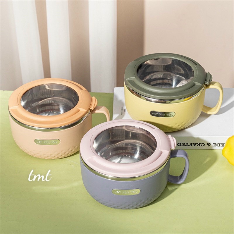 Tô đựng mì giữ nhiệt , ca inox cách nhiệt có nắp chống đổ đựng cháo phở , đồ ăn dặm cho bé