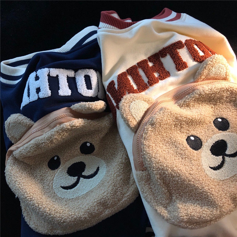 Áo Sweater Dáng Rộng Cỡ Lớn In Hình Gấu Dễ Thương Cho Nam Và Nữ