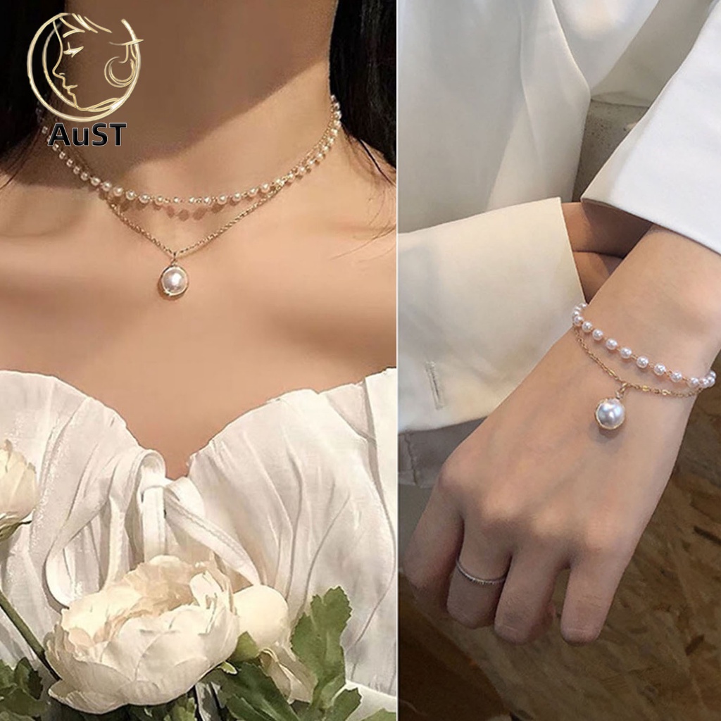 Vòng Cổ Hai Lớp Đính Ngọc Trai Nhân Tạo Thanh Lịch Dành Cho Nữ