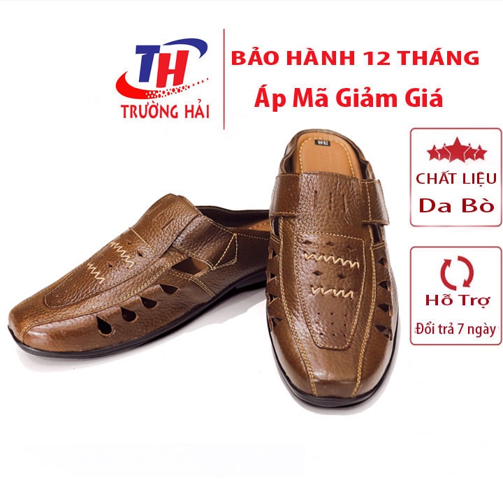 Giày sục nam đục lỗ thoáng khí Da Bò Màu vàng Trường Hải Đế May chắc chắn SN136