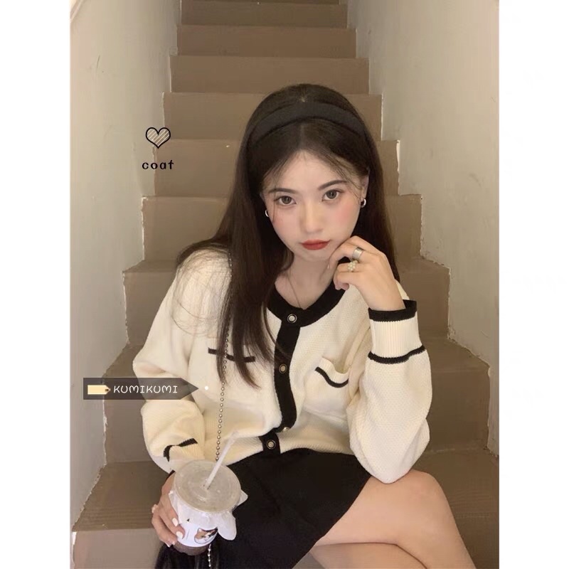 Áo cardigan len tiểu thư sang chảnh túi ngực cúc cài