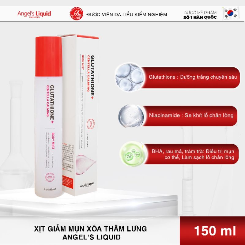 Xịt mụn thâm Lưng Angel’s Liquid Glutathione Plus Centella Calming Body Mist 150ml