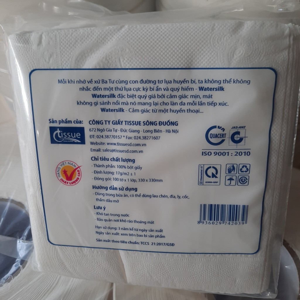 GIẤY ĂN VUÔNG WATERSILK 100 TỜ ( Combo 10 gói )