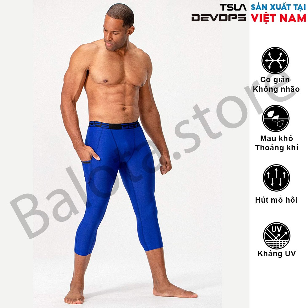 [ Hàng Hot ] Quần legging nam lửng 3 4 CÓ TÚI tập gym Devops bó cơ sát ôm đùi cạp cao lưng thun thể thao đá bóng yoga bó