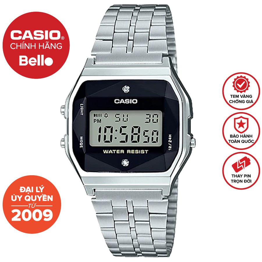 Đồng hồ dây thép Casio Nam A159 chính hãng bảo hành 1 năm Pin trọn đời