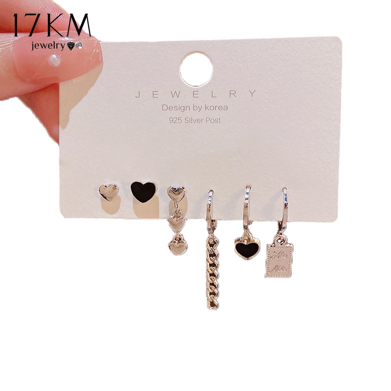 Set 6 bông tai 17KM hình trái tim phong cách cổ điển