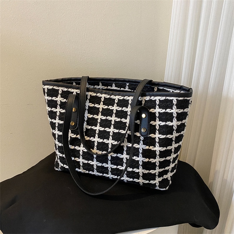 Túi Xách Tote Dệt Kim Sọc Ca Rô Thời Trang Sành Điệu