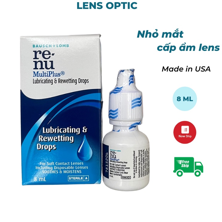 Nước nhỏ mắt lens Renu 8 ml, nước mắt nhân tạo dùng cho kính áp tròng