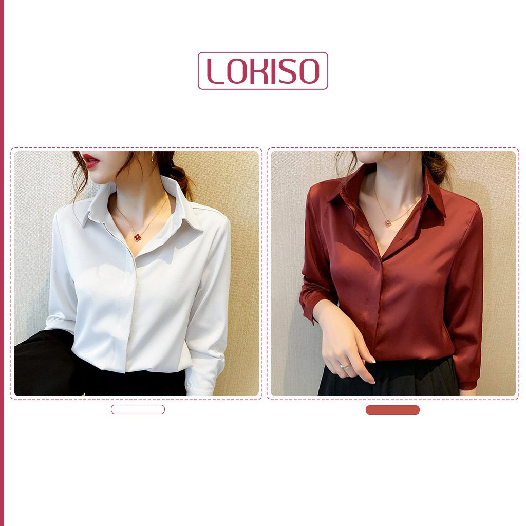 Áo sơ mi trắng nữ công sở kiểu tay dài nút ẩn cao cấp đẹp LOKISO SM06