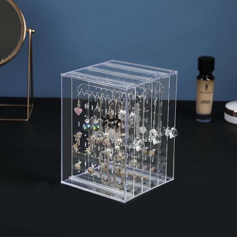 Hộp đựng trang sức 3 khay 2 ngăn kéo loại Kệ - Tủ ngăn mica Acrylic cao cấp