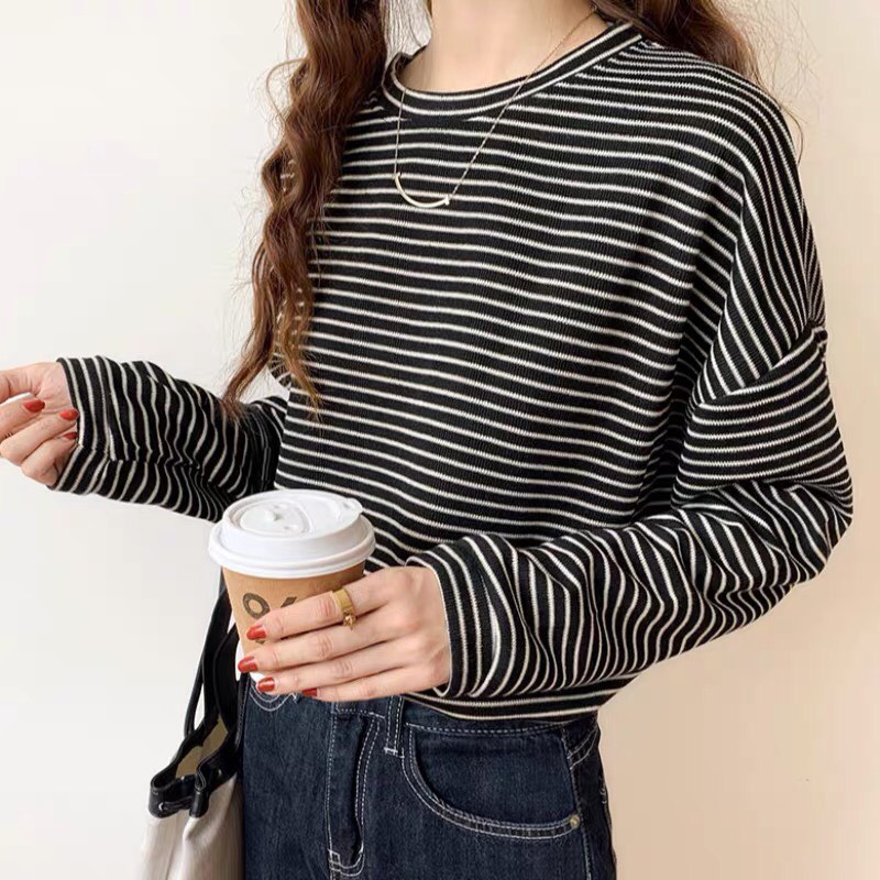 Áo nỉ pha len kẻ ngang cổ tròn chất dày đẹp, áo kẻ phong cách Hàn Quốc nhiều màu 2T Unisex form rộng P25