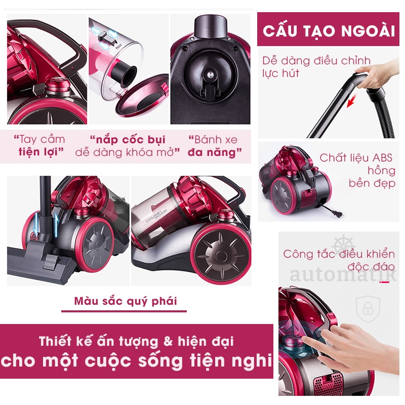 Máy Hút Bụi Gia Đình Công Nghiệp Đa Năng Lực Hút Khỏe, Ô Tô, Sofa, Sàn Nhà Cửa M11 + Tặng Bộ 09 Đầu Hút - Automatik