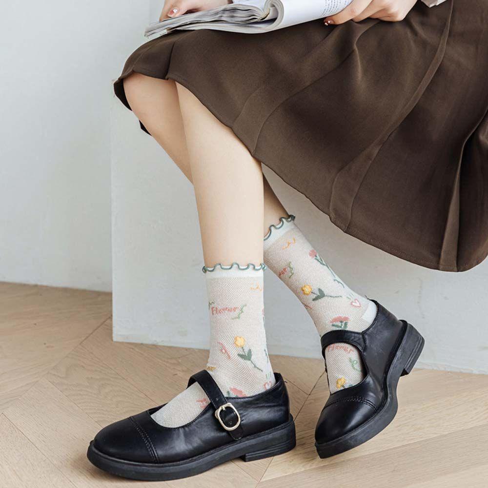 Vớ Lụa Thủy Tinh Siêu Mỏng Trong Suốt Phối Ren Hoa Thời Trang Xuân Hè