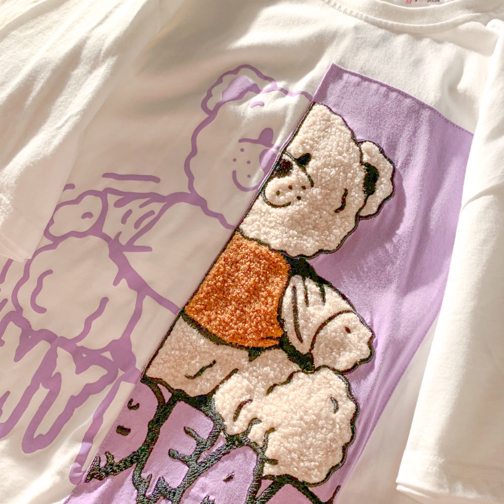 Áo Thun Cotton Dáng Rộng Tay Ngắn In Hình Gấu Dễ Thương Thời Trang Mùa Hè Cho Nữ 2022