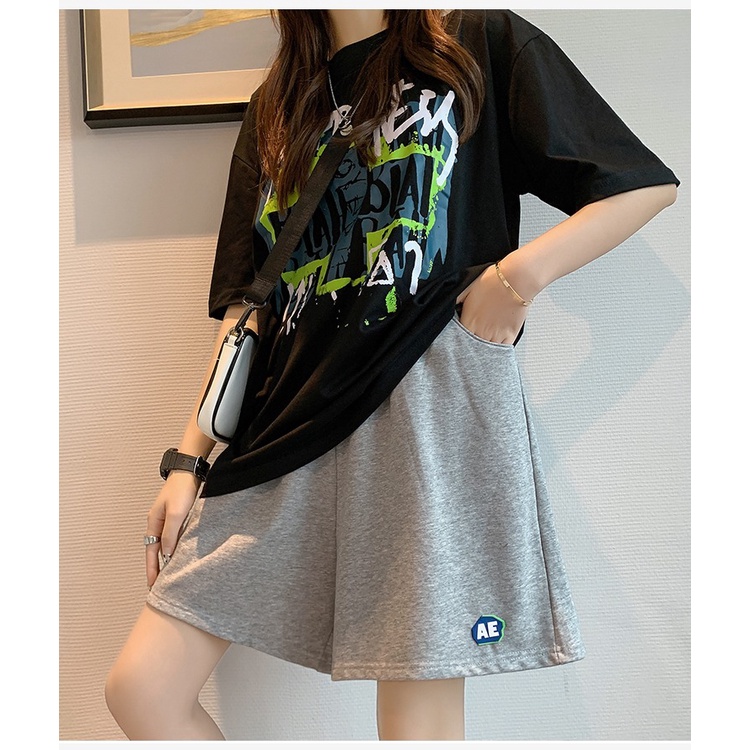 Quần short ZHELIHANGFEI dây rút vải cotton thời trang thể thao cho nữ oversize