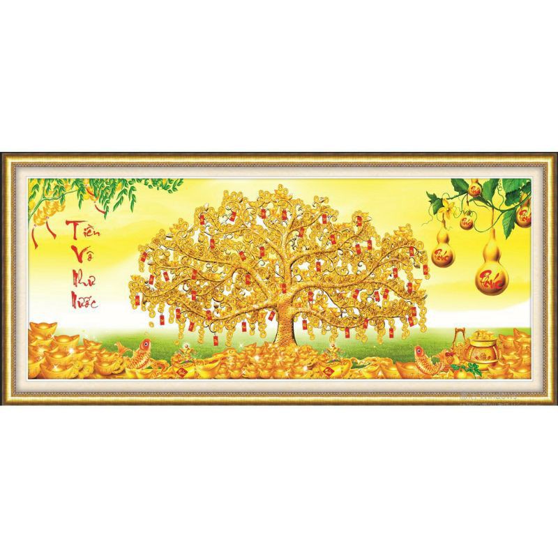 tranh thêu chữ thập Phát Tài Thịnh Vượng (122×55cm)