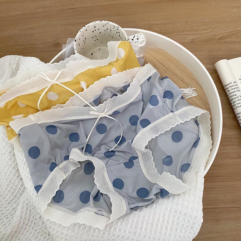Quần Lót Nữ Su Lụa Cao Cấp Họa Tiết Chấm Bi Viền Ren Siêu Nhẹ Và Mát 1482