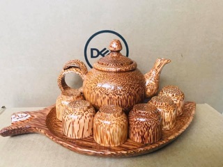 Bộ bình trà thủ công gỗ Dừa