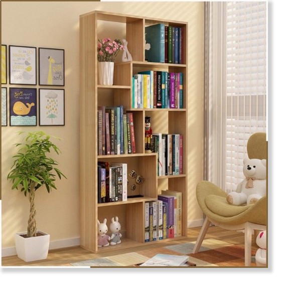 KỆ SÁCH GỖ XƯƠNG CÁ, 7 NGĂN CHỮ T, TREO TƯỜNG, XƯƠNG RỒNG, CHỮ U 8 NGĂN, 3 TẦNG 50cm