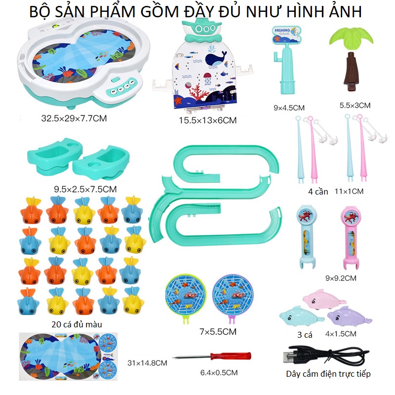 Đồ chơi câu cá có cầu trượt thác nước, đồ chơi câu cá có nhạc