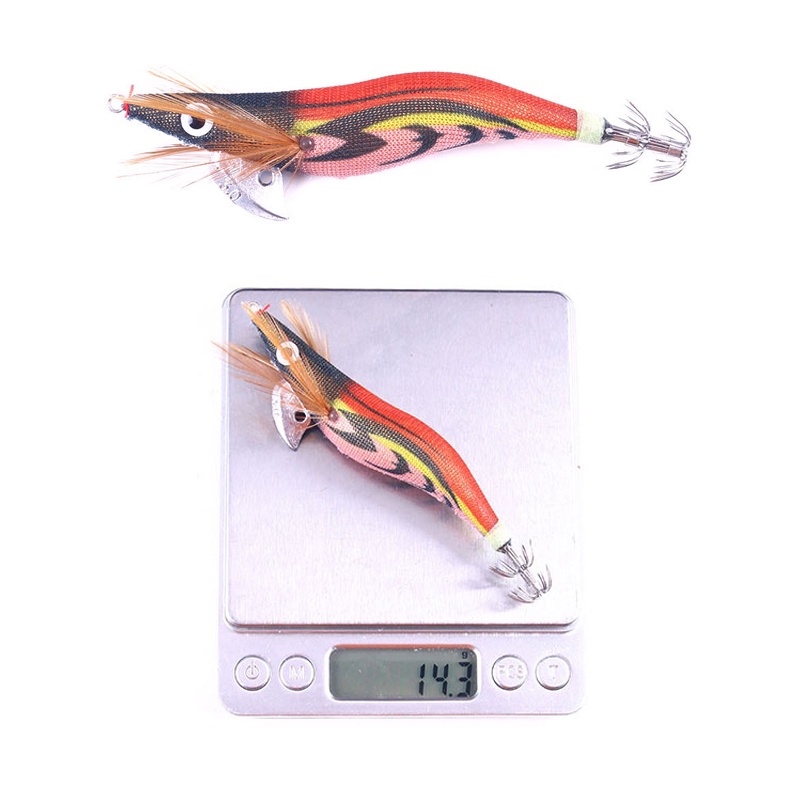 Mồi Tôm giả câu mực mắt 3D chất liệu bằng gỗ 14,2g kèm móc đôi 2.0#