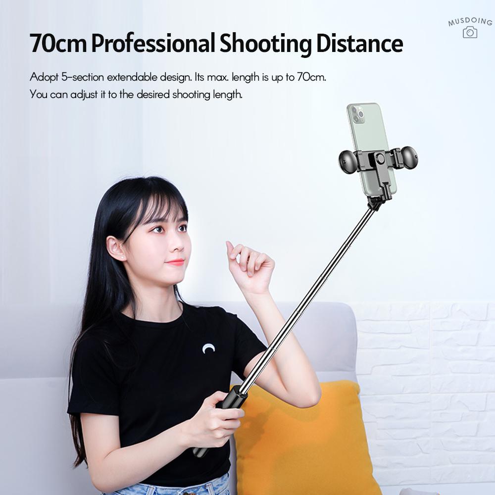 Gậy Chụp Ảnh Selfie R9 Di Động 5 Phần Có Đèn Led Xoay 360 Độ Có Điều Khiển Từ Xa Hai Chân Đế Vòng Tròn Cho Điện Thoại