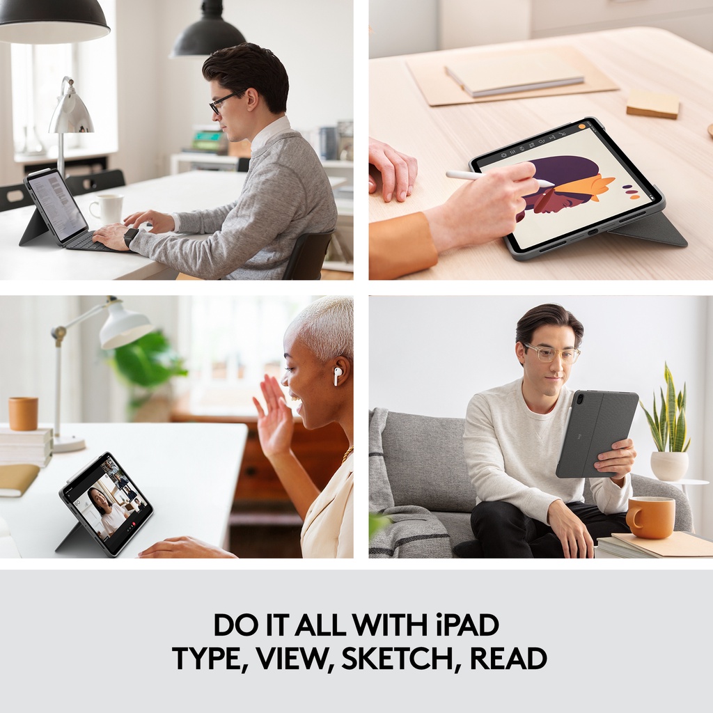 Bao da kèm bàn phím Logitech Combo Touch dành cho iPad Air Gen 4 & 5 -Backlit tháo rời, Trackpad siêu nhạy