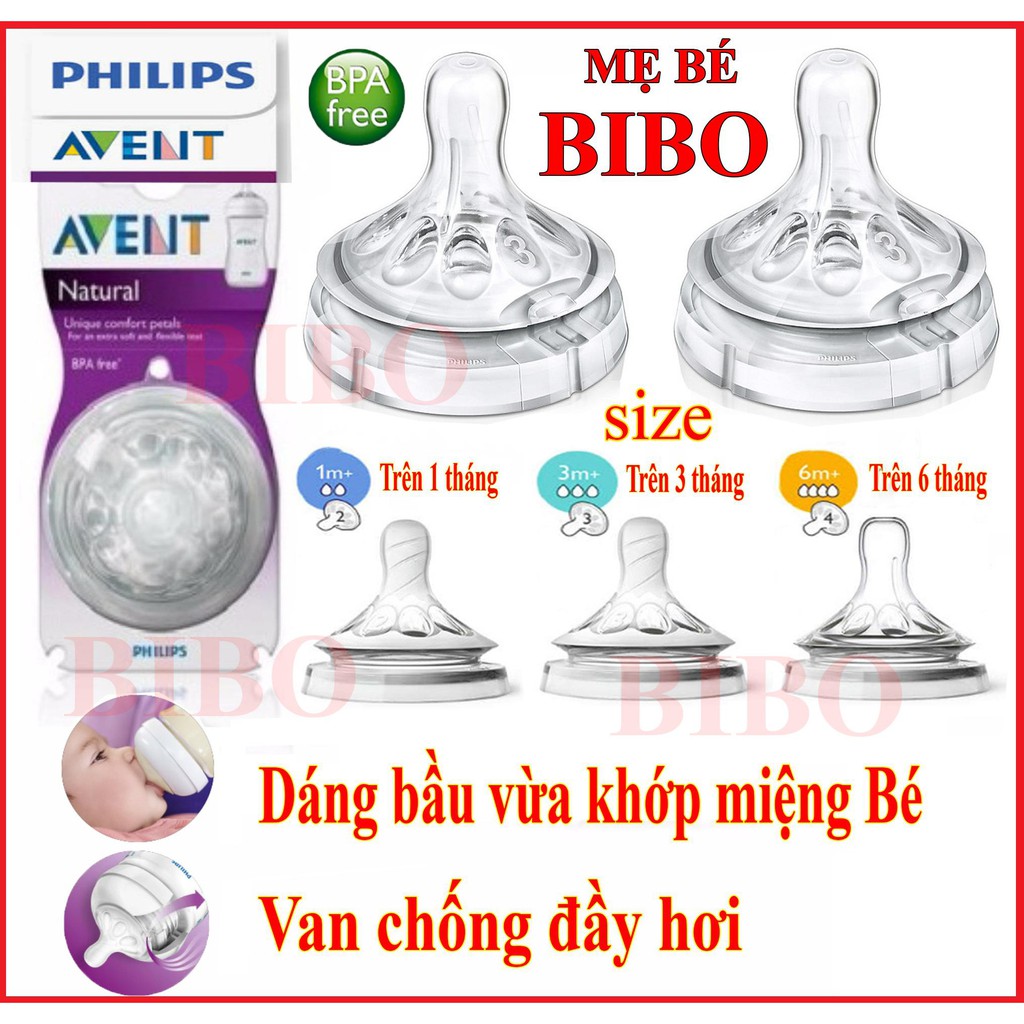 Núm ti silicone Philips Avent Natural chính hãng. Có tách set [Cam kết chính hãng]